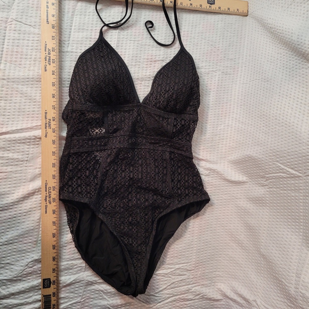 Apt 9 Black Crochet Maillot One Piece Swimsuit Halter‎ Neck XL
